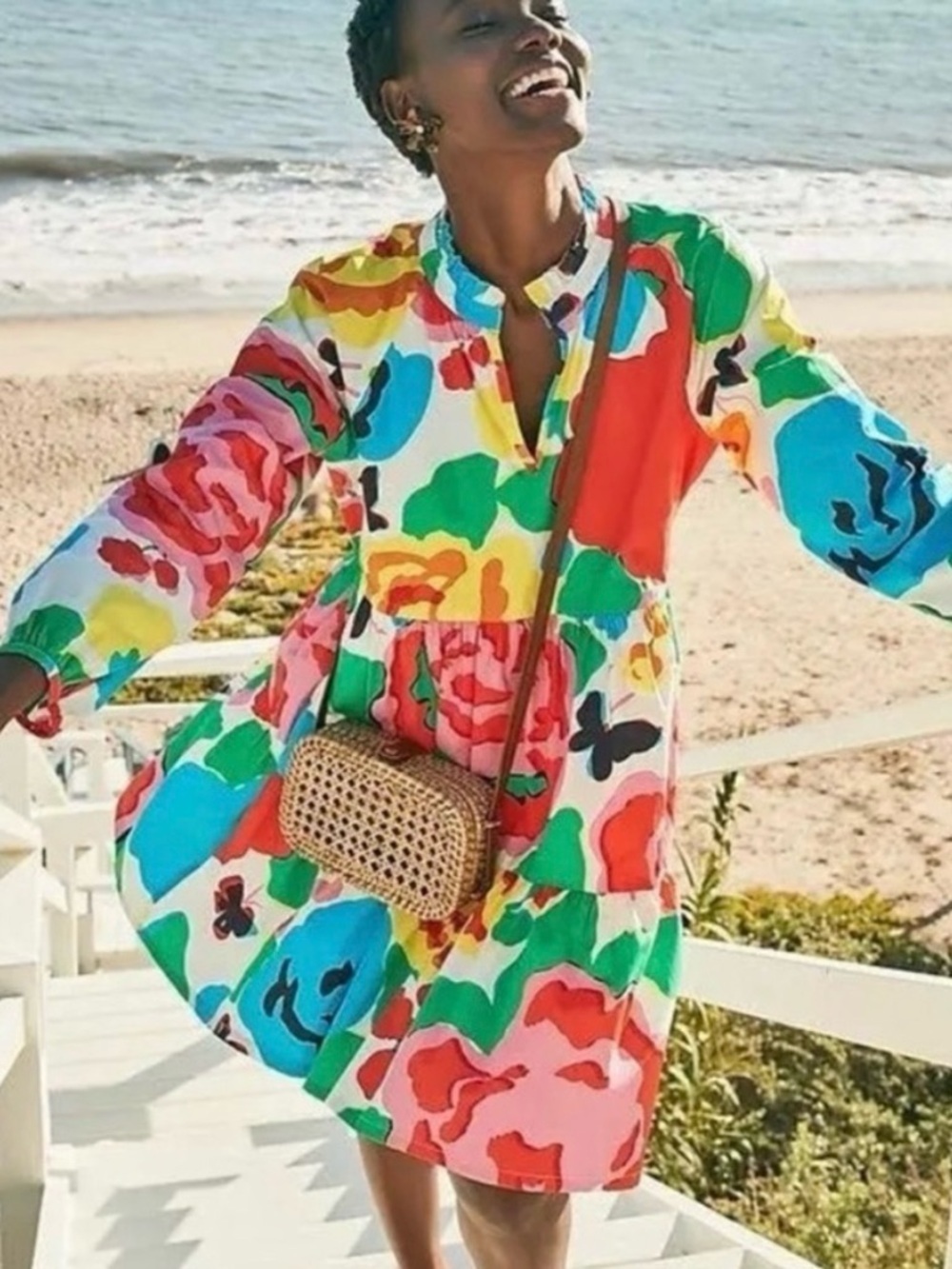 J Crew Ratti Jardin Multicolor Floral Tiered Popover Mini Dress XS Pockets